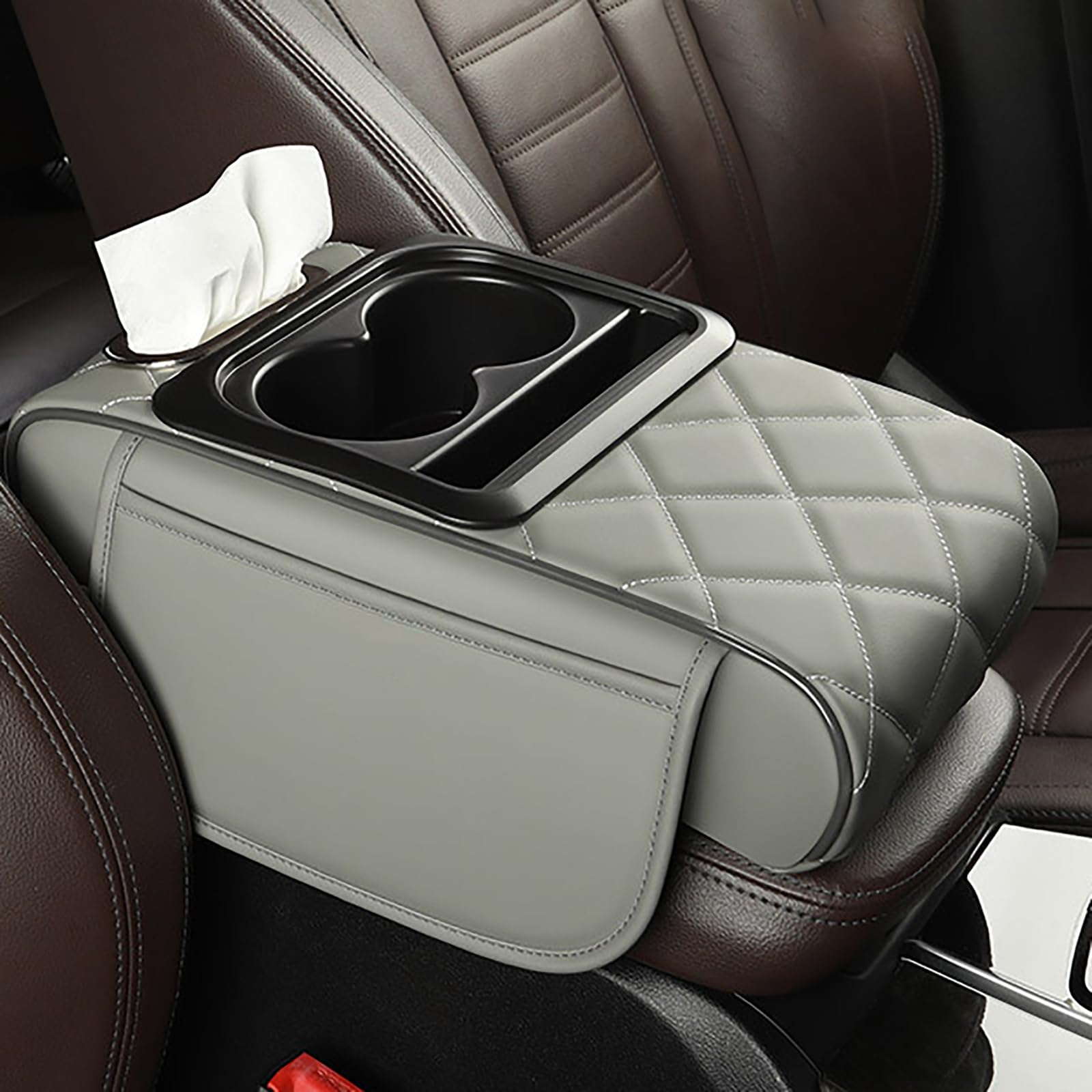 Copri Bracciolo Auto per Jeep Cherokee/Liberty KK 2008 2009 2010 2011 2012, Copertura Console Centrale Auto, Cuscino per Bracciolo Auto con 2 Tasche Portaoggetti,C Grey