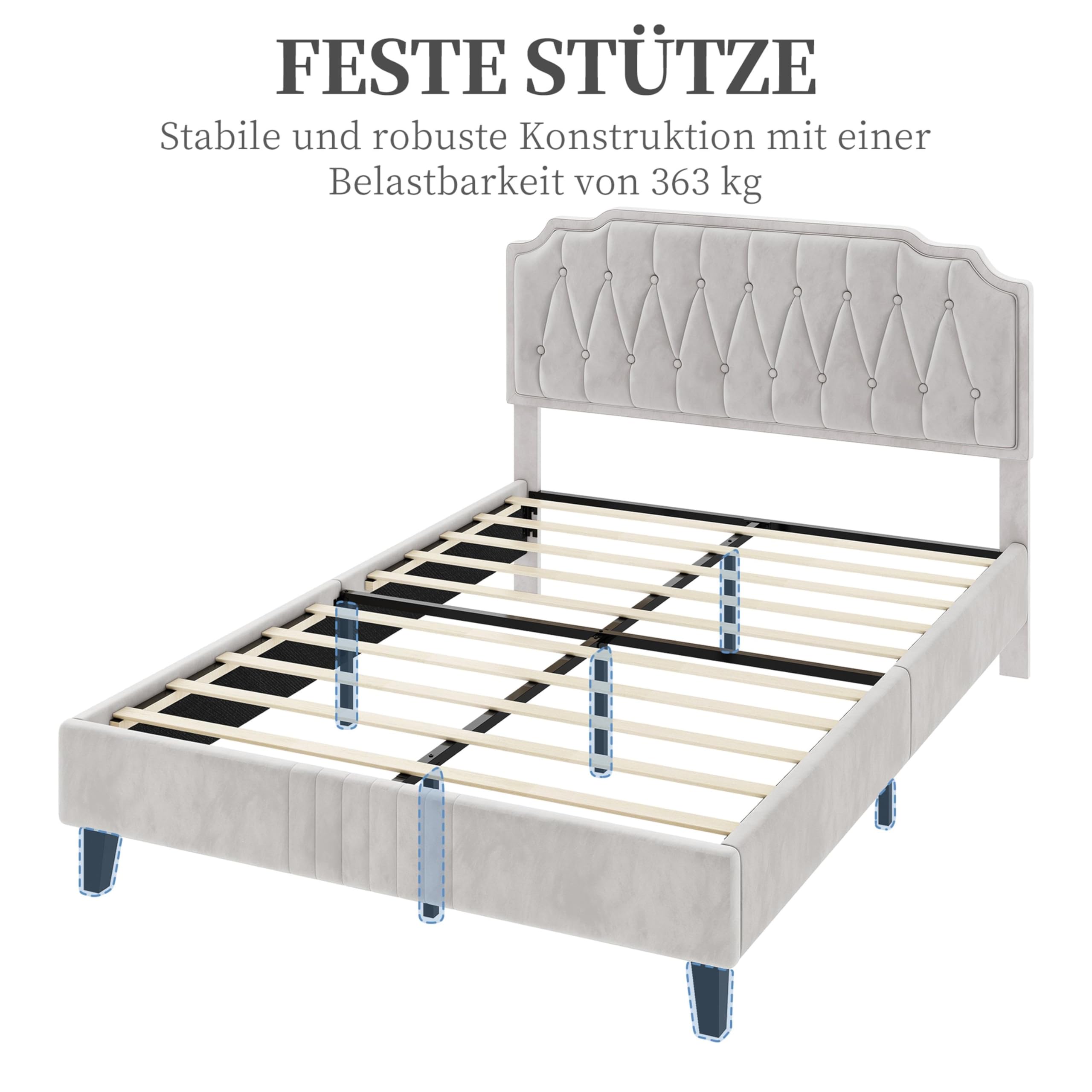 Yaheetech Polsterbett Doppelbett 160 x 200 cm Stoffbett Bettgestell Gepolstertes Bett mit höhenverstellbarem Kopfteil Bettrahmen mit Lattenrost, Beige | Modernes und elegantes Bett mit Lattenrost, robuste Struktur, weiche Oberfläche, 160 x 200 cm, Beige