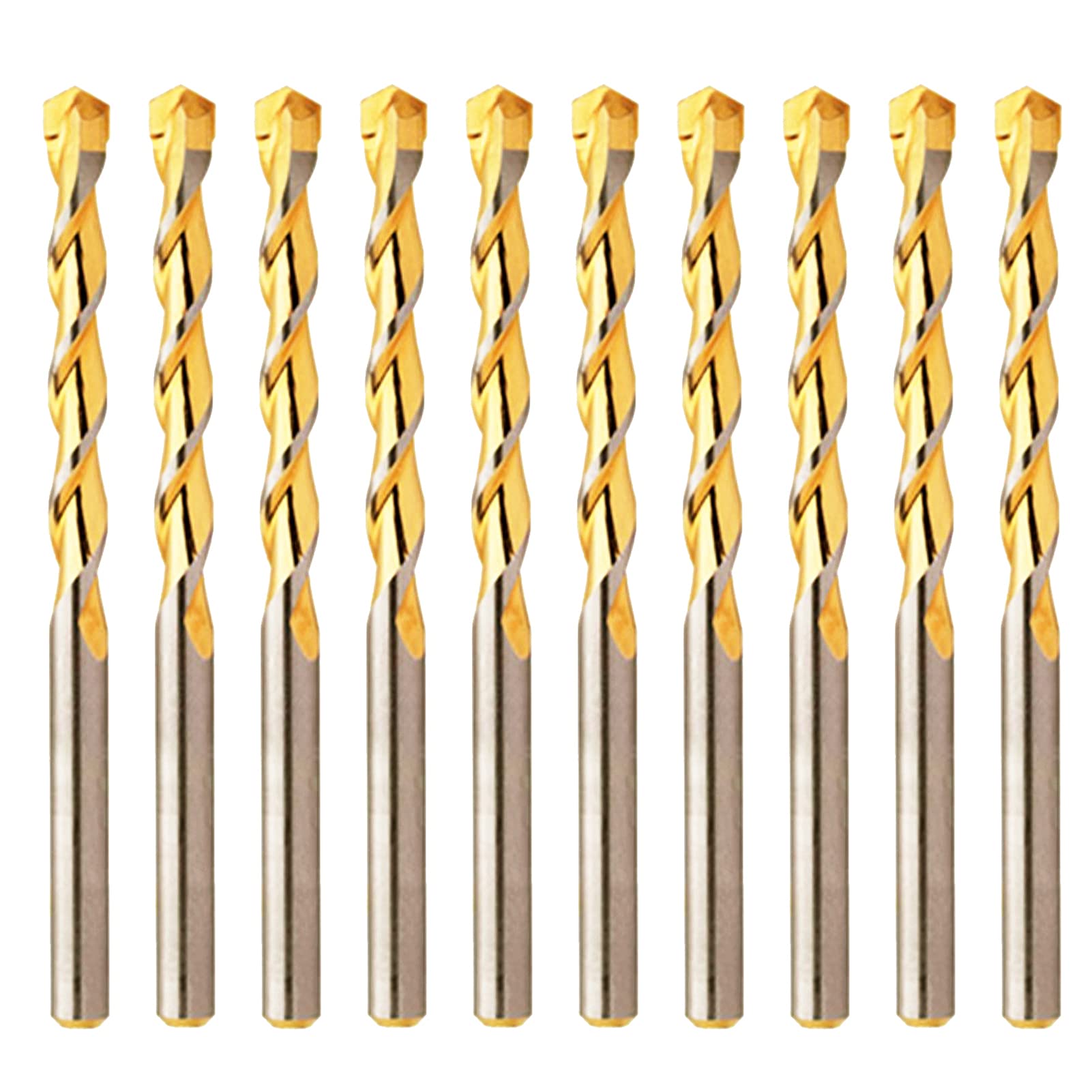 MAX-CRAFT3/16 Inch 10pcs Pack Masonry Drill Bit Concrete Carbide Tipped Golden Flute and Drilling Point, Drills Through Bricks, Stones, Concrete, Tiles, Mason, Drywall and Construction (3/16"-10PCS)