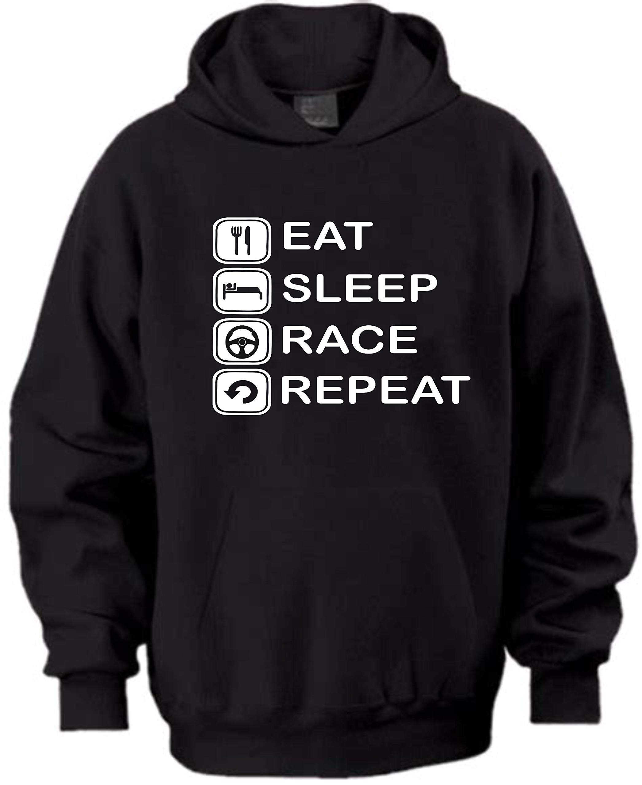 Childs Hoodie eat Sleep Race Repeat (Age 11 to 13) Black