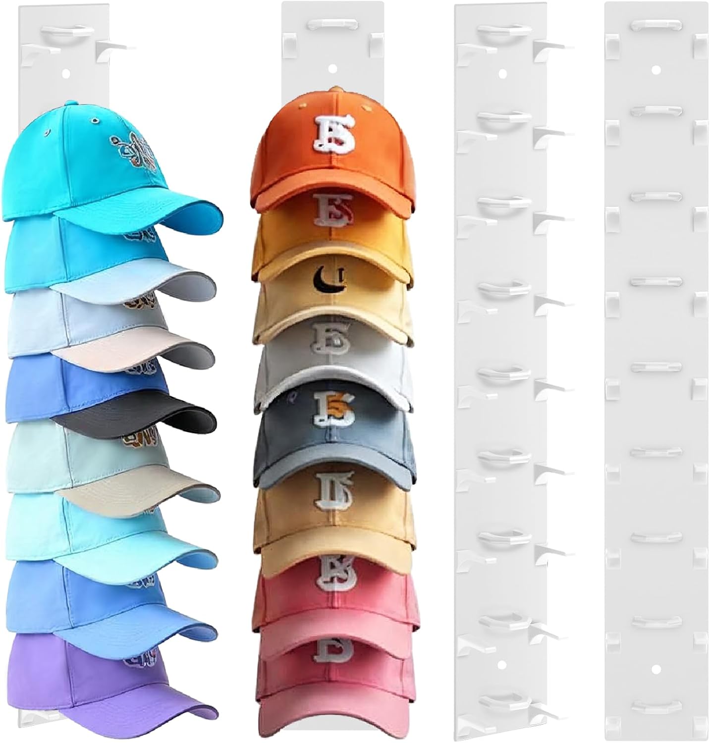 Hat Organizer for Baseball Caps, 2 Pack Hat Rack for Wall Hold up to 18 Hats Strong Adhesive Hat Hooks Stand Multilayer Hat Hanger Organizer Storage Holder Display for Door Closet Bedroom