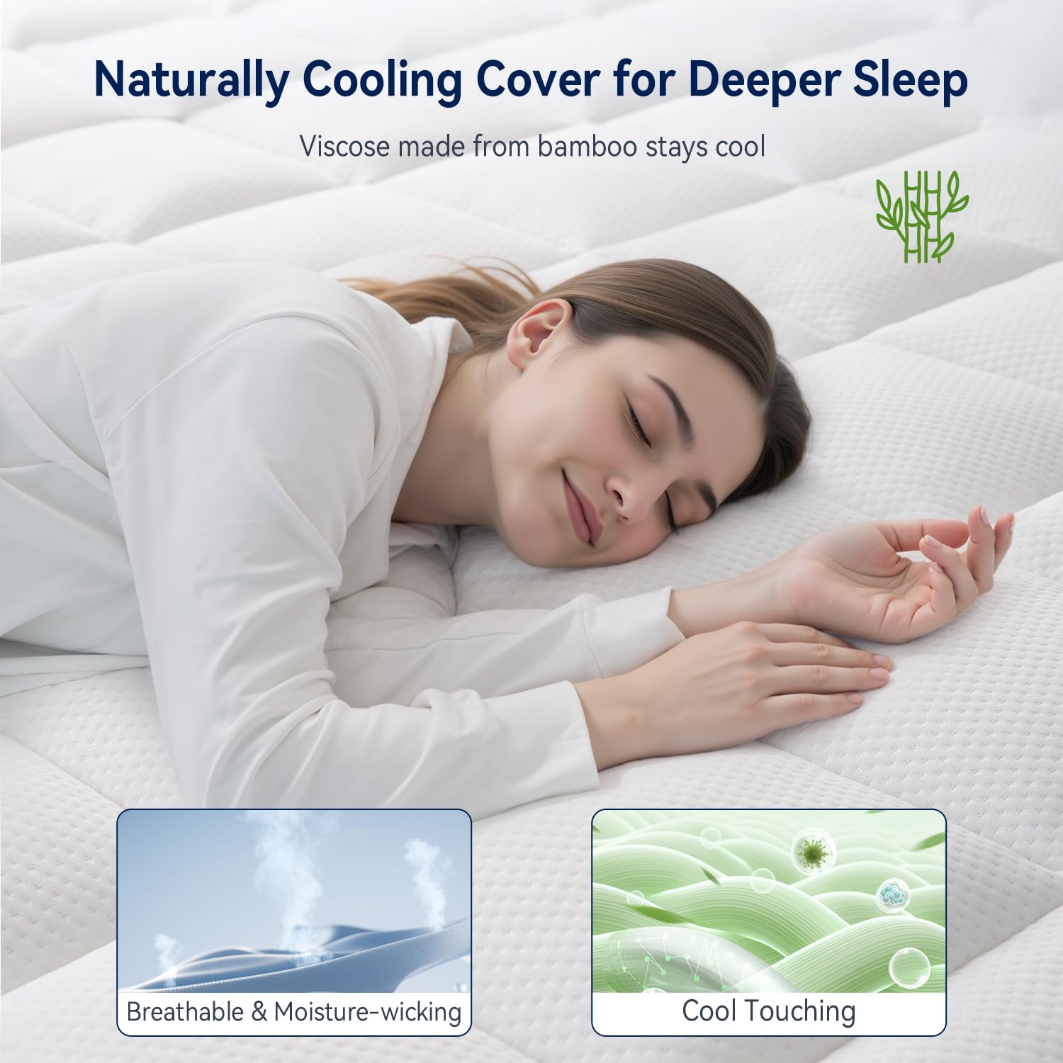 Cubrecolchón de espuma viscoelástica de doble capa tamaño King, espuma viscoelástica de gel de 2 pulgadas y almohada refrescante de 1 pulgada para dolor de espalda, soporte medio