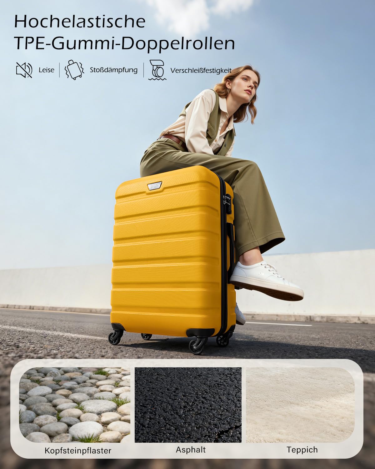 COOLIFE Koffer Hartschale 67cm PC+ABS Leicht Trolley YKK Reißverschluss TSA-Schloss Gelb