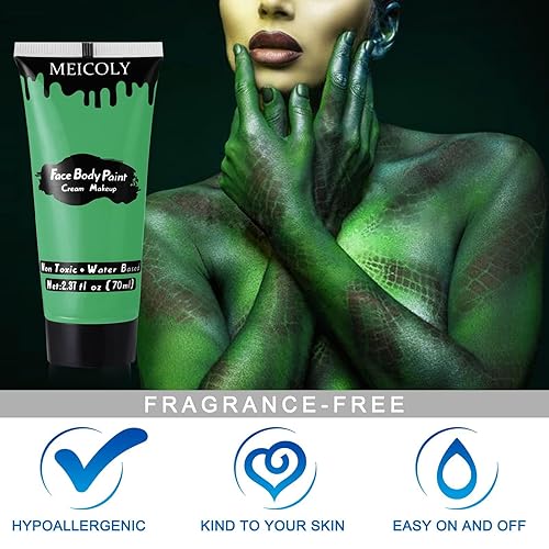 Miniatura 3 de MEICOLY Pintura corporal verde para la cara, Gamora Hunting Hulk, pintura corporal para adultos y niños, maquillaje de bruja SFX de Halloween,