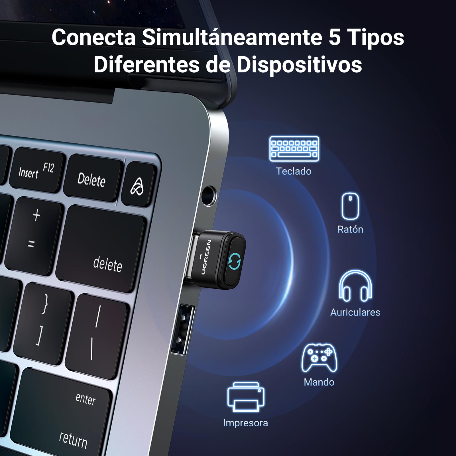 UGREEN Adaptador USB Bluetooth 5.3 con Ratón Jiggle Indetectable Plug y Play Dongle con Ordenadores Portátiles