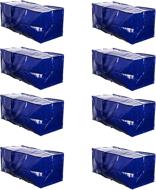 VENO 8 Pack Heavy-Duty Extra Large Moving Bags W/ Backpack Straps, Moving House Essentials, Strong Handles & Zips, Clothes Storage, Packing, Laundry Bags, Reusable and Sustainable (Blue - Set of 8)