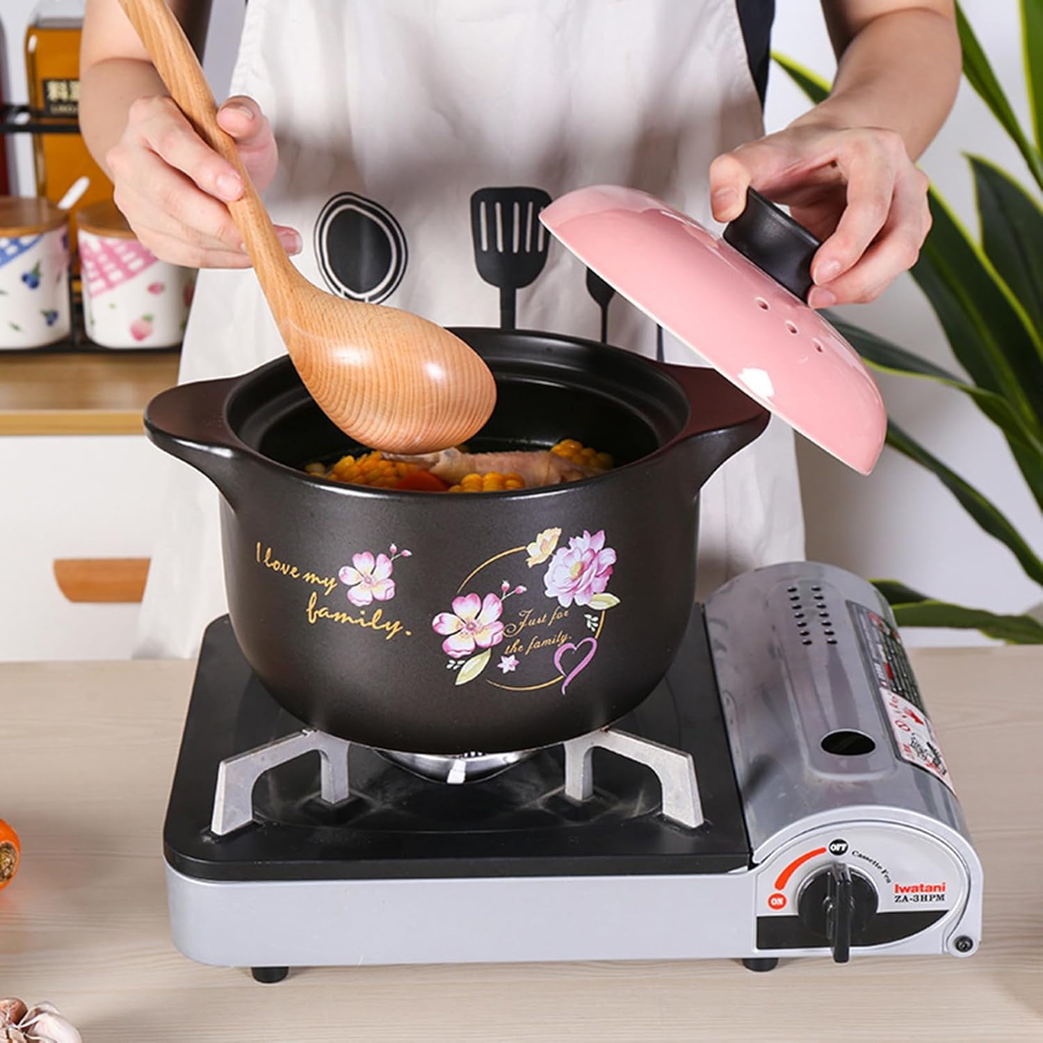 Olla Grande De Barro con Tapa: Olla Versátil De Cerámica para Sopas, Guisos, Arroz Y Carne Cenas con Invitados Y Comidas Familiares. One Color 2.5L/2.3Quarts