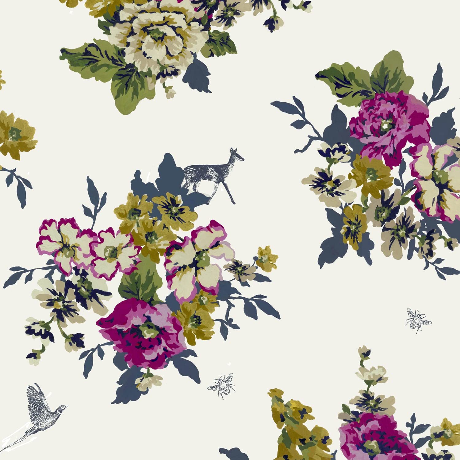 Joules Crème Cambridge Floral Smooth Wallpaper
