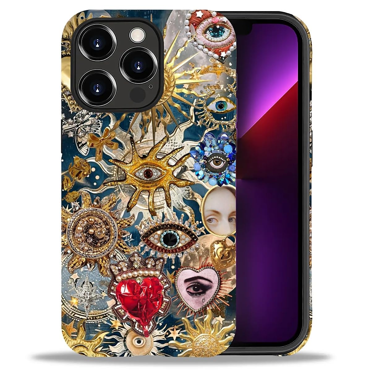 DAIZAG Compatible with iPhone 13 Pro Max Case,Vintage Charms Trinkets Mosaic Full Pattern Plastic Soft TPU Anti-Drop,Double Protection Corner Case for
