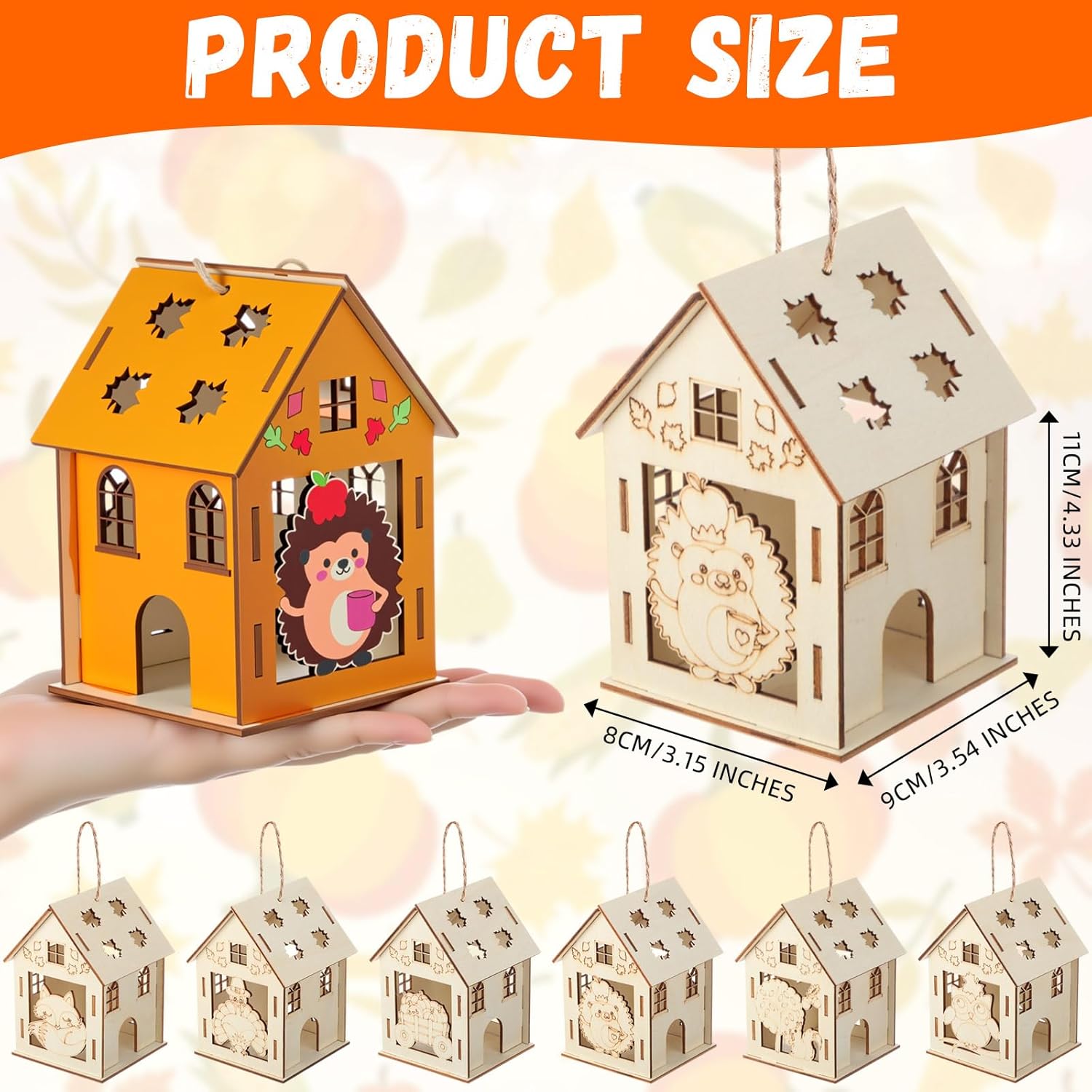 DoubleFill 24 Pcs Fall Wooden House Craft Kits for Kids Adults Make You Own Fall House Thanksgiving DIY Unfinished Painting Turkey Arts and Crafts Kits for Autumn Party Supplies Decoration