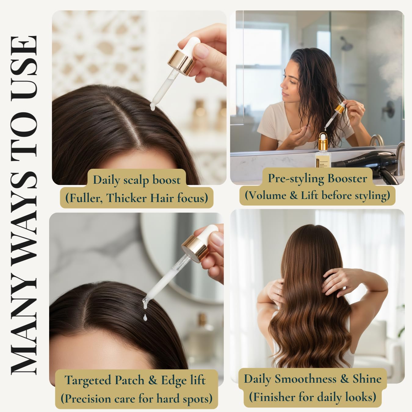 Revatology Hair Thickening Serum for Women, Leave In Treatment for Thinning Hair and Scalp Care, 30 Cold Pressed Botanicals with Rosemary and Biotin, Chemical Free (Made in USA)