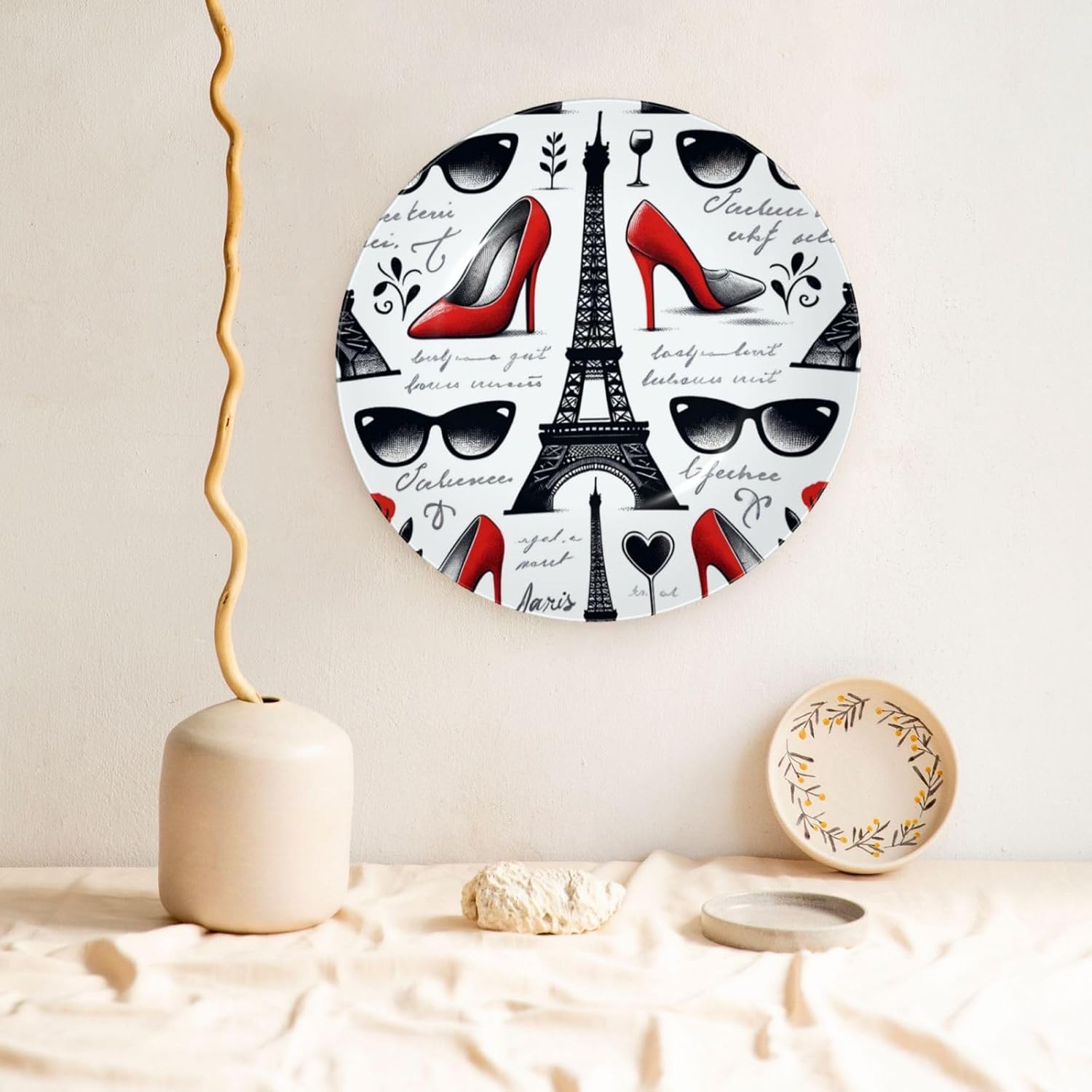 Eiffel-Tower-High-Heels-Paris 10 Inch Decorative Plate With Stand, Elegant Display Wall Plate For Home Decor