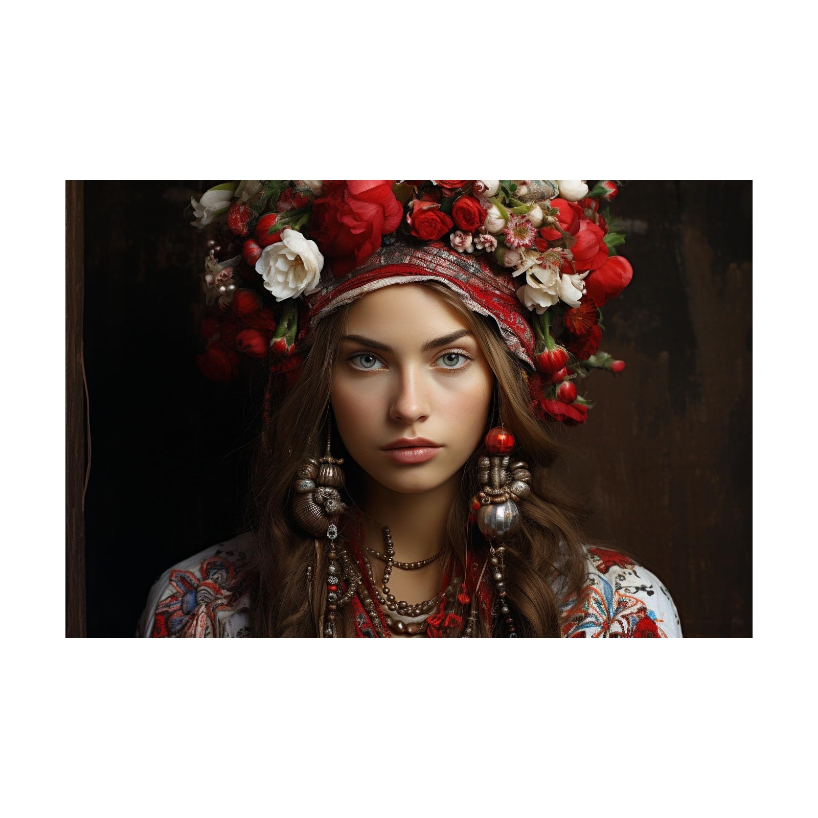TERUEA Canvas Wall Art Abstract Woman With Red Floral Headdress And Jewelry Picture Prints for Girls Room Bedroom Wall Decor(Red)-40x60cm Unframed