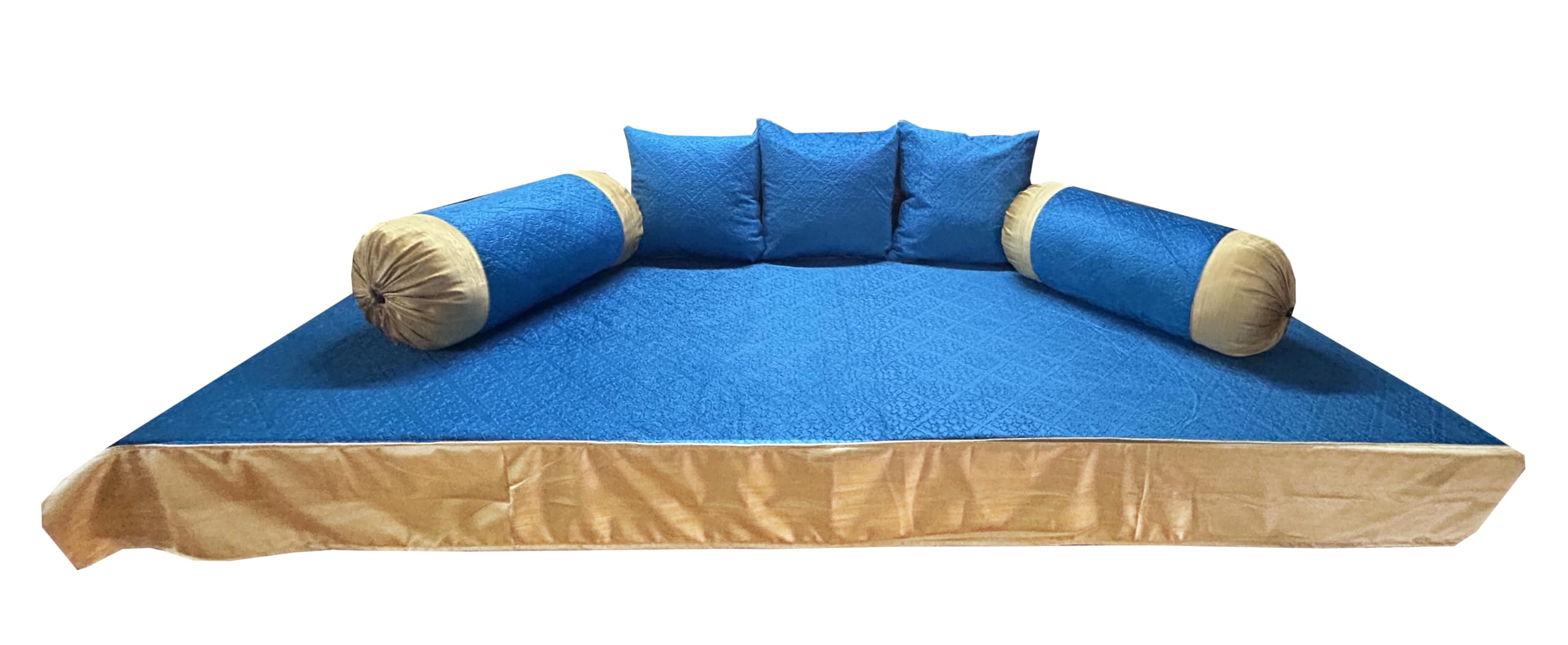 PINK PARROT Pinkparrot Satin Diwan Set Covers 6 Pieces Designer Standard Diwan Set (1 Single Bedsheet, 2 Bolster Covers, 3 Cushion Covers) D-88(Blue)-image-15