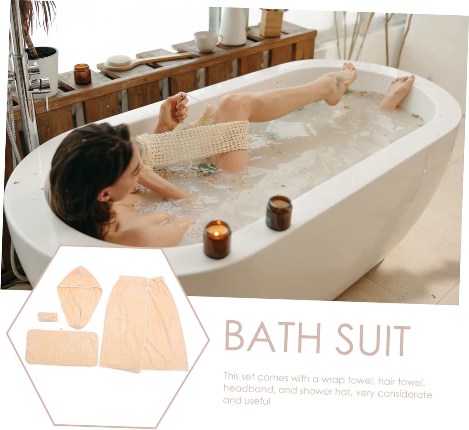 Soft Large Spa Wrap Towel Set for Women Elastic Comfortable Body Wrap with Shower Hat and Headband Multi Purpose Bath Towel Four Kit for Home and Salon Use