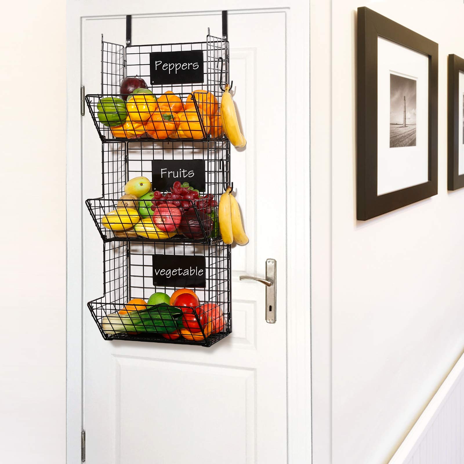 3 Tier Hanging Wire Basket Wall Mounted Storage Bins for Pantry with