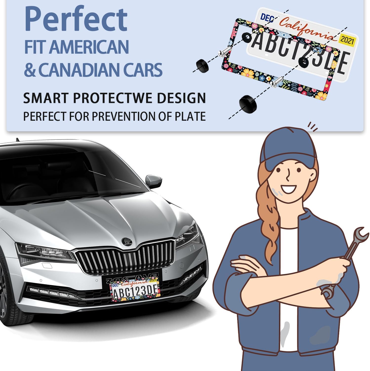 Personalized License Plate Frame Hippie Flower License Plate Frame 2 Pcs Stainless Steel License Plate Cover for Men Women for Car Decoration Size 12.2 x 6.3 - Image 3