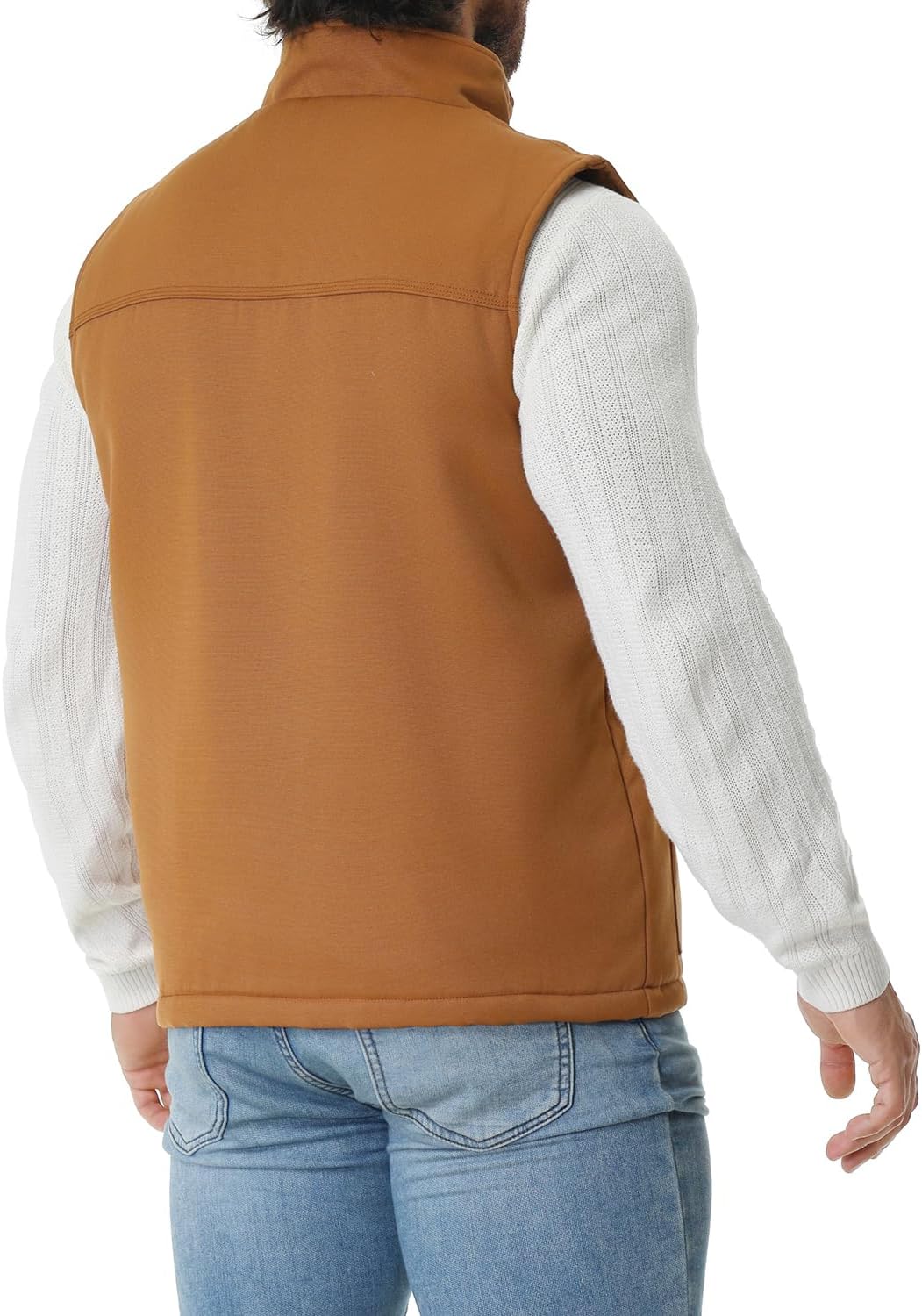 Men's Loose Fit Washed Duck Fleece-Lined Waterproof Workwear Mock-Neck Vest - Image 2