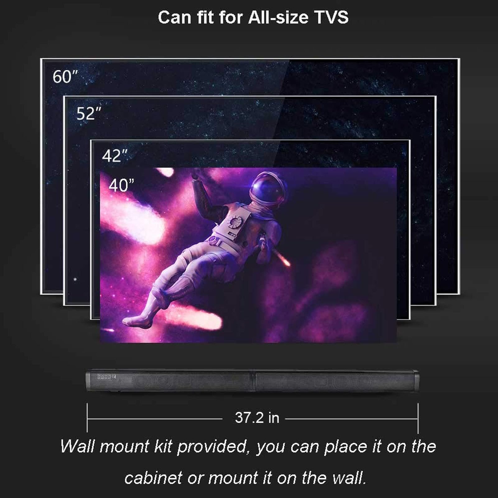 Odłączany Głośnik do Telewizora, Odłączany Soundbar 2 W 1 ze Wzmocnieniem Głośności o 40 W, Bas 3D Surround, Bluetooth 5.0, Optyczne Wejścia AUX USB, Pilot Zdalnego Sterowania (wtyczka UE)
