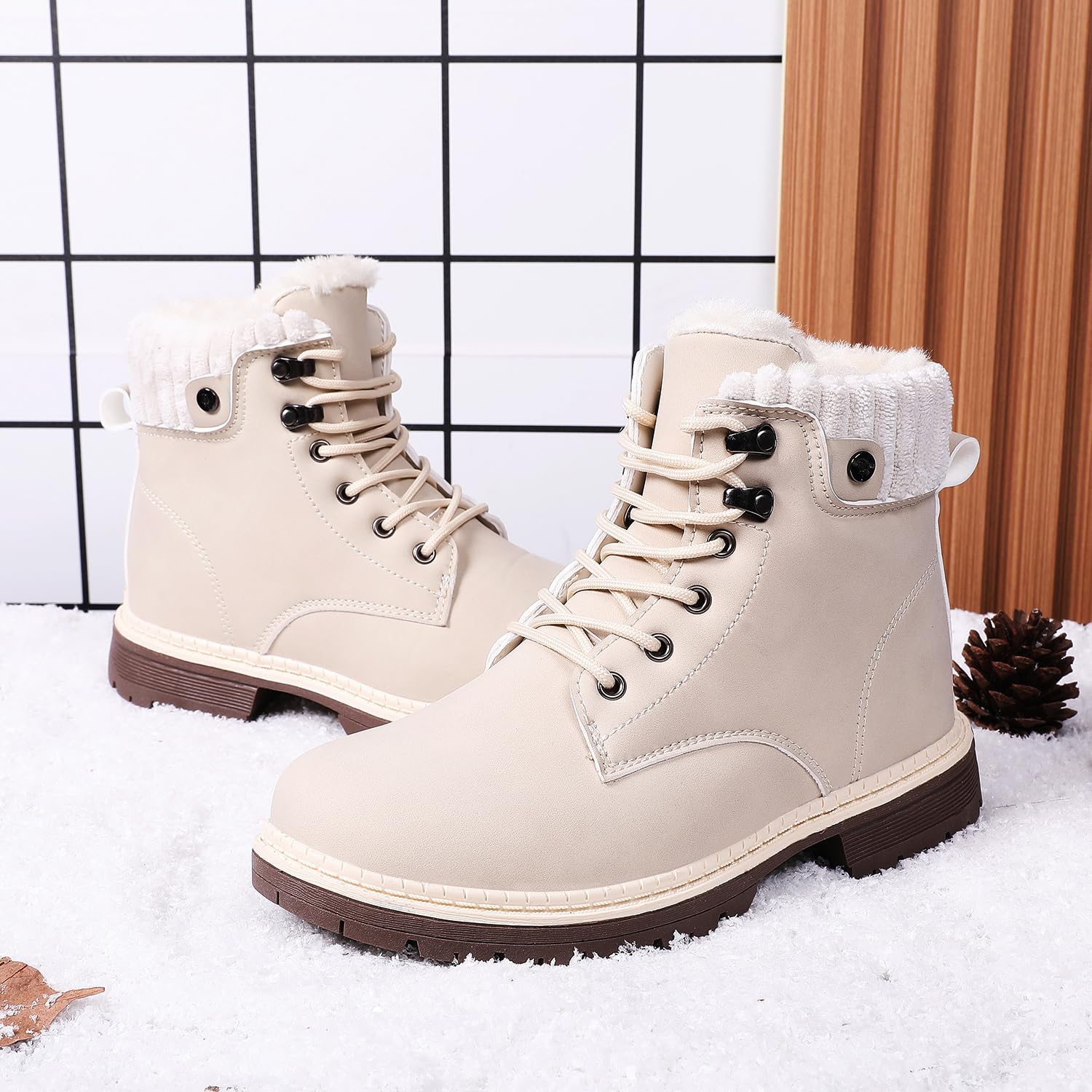 Stivali Donna Inverno Scarpe da Neve Impermeabili Stivaletti Pelliccia Stringate Outdoor Stivali da Trekking Caldi Snow Boots GR.37-42