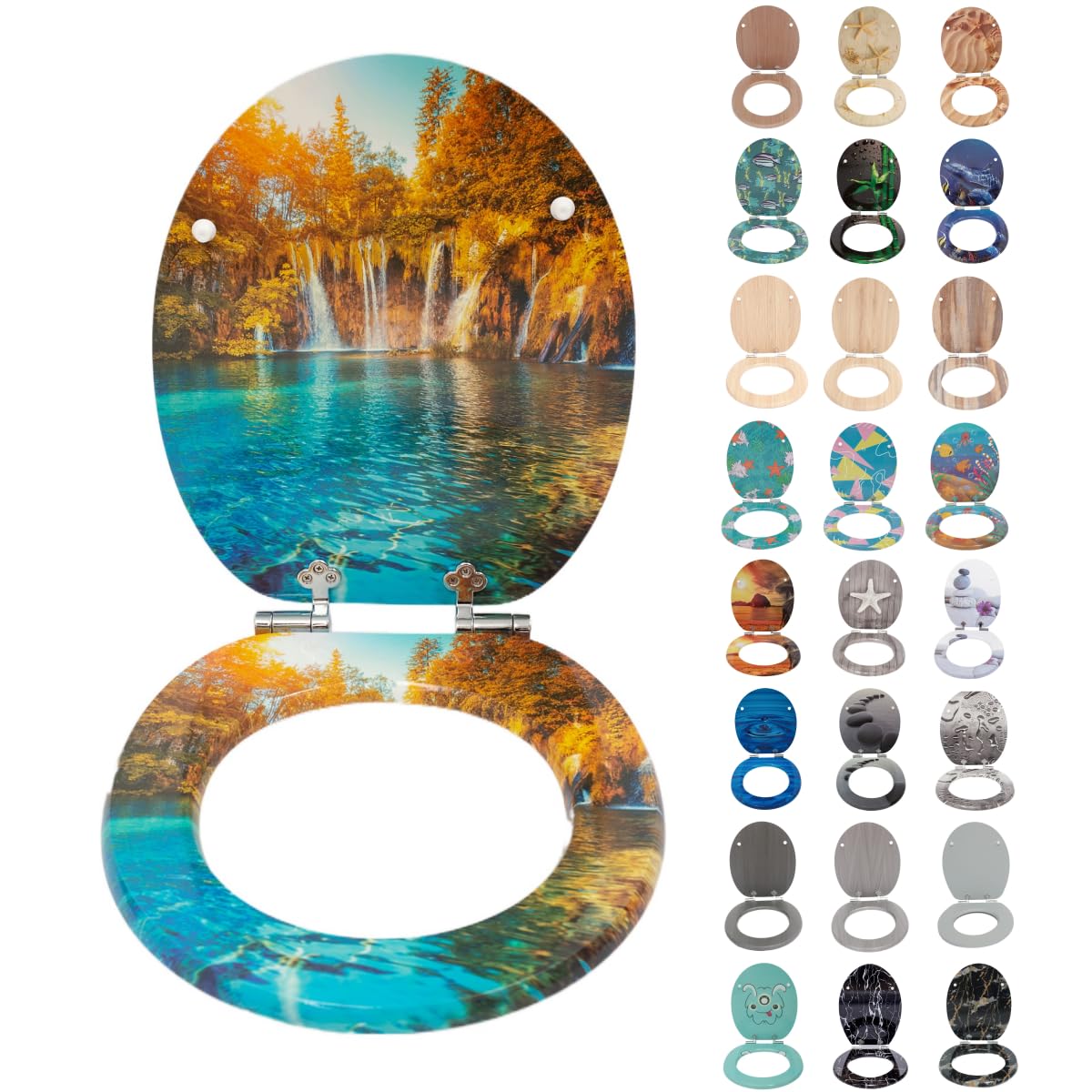 SINOBATH Sedile WC con abbassamento automatico, nucleo in legno MDF, chiusura a cerniera Softclose