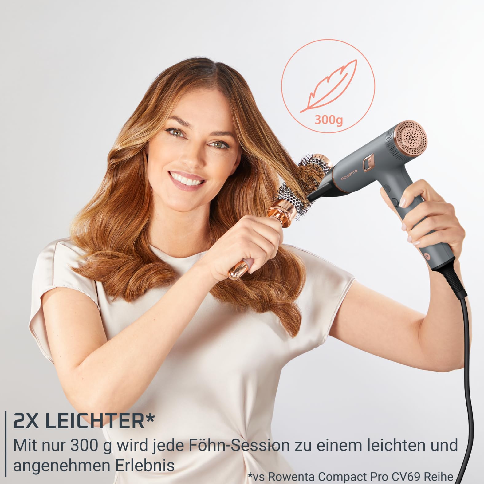 Rowenta Maestria Nano, Haartrockner, schnell, ionisch und leicht, HY8120 | Nano-Digitalmotor, Luftstrom bis 265 km/h, 3 Geschwindigkeits-/Temperaturkombinationen, 1700 W, Farbe: Grau/Roségold