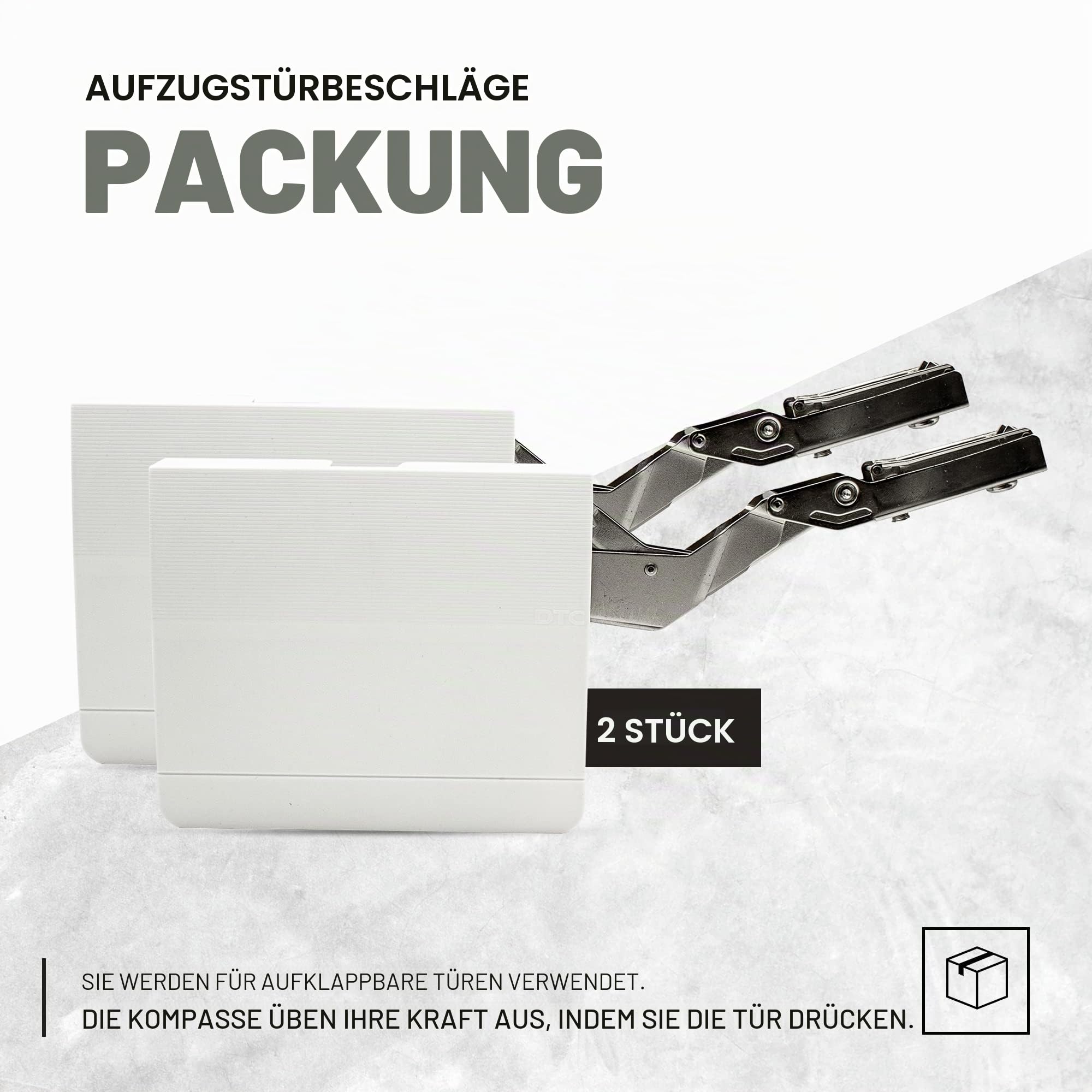 DOJA Barcelona | Frontliftbeschlag Scharnier für Klappen | 2 Pack | Liftbeschlag 250–500 mm | Komplettset für Klappenhöhen 1600-3600 Kraft | Klappenbeschlag/Frontliftbeschlag Scharniere Klappbar