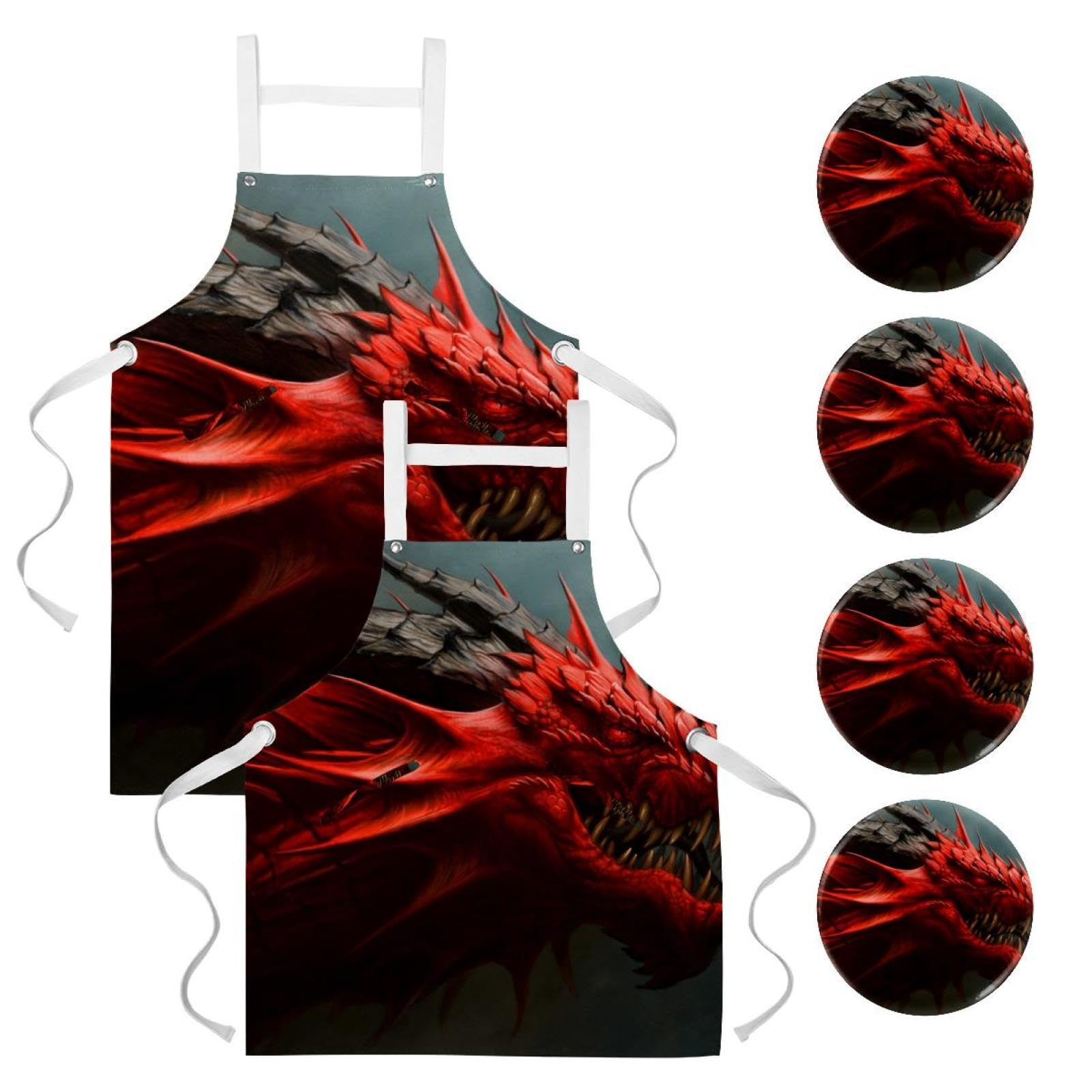 Tablier de serveuse dragon rouge pour le service en restaurant et bistrot