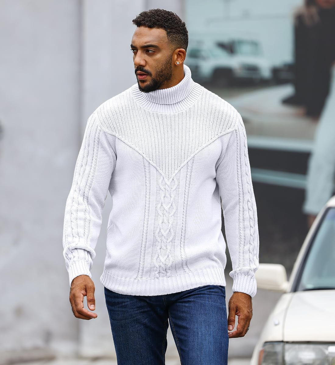 Men's Turtleneck Sweater Cable Knitted Pullover Sweater - Image 2