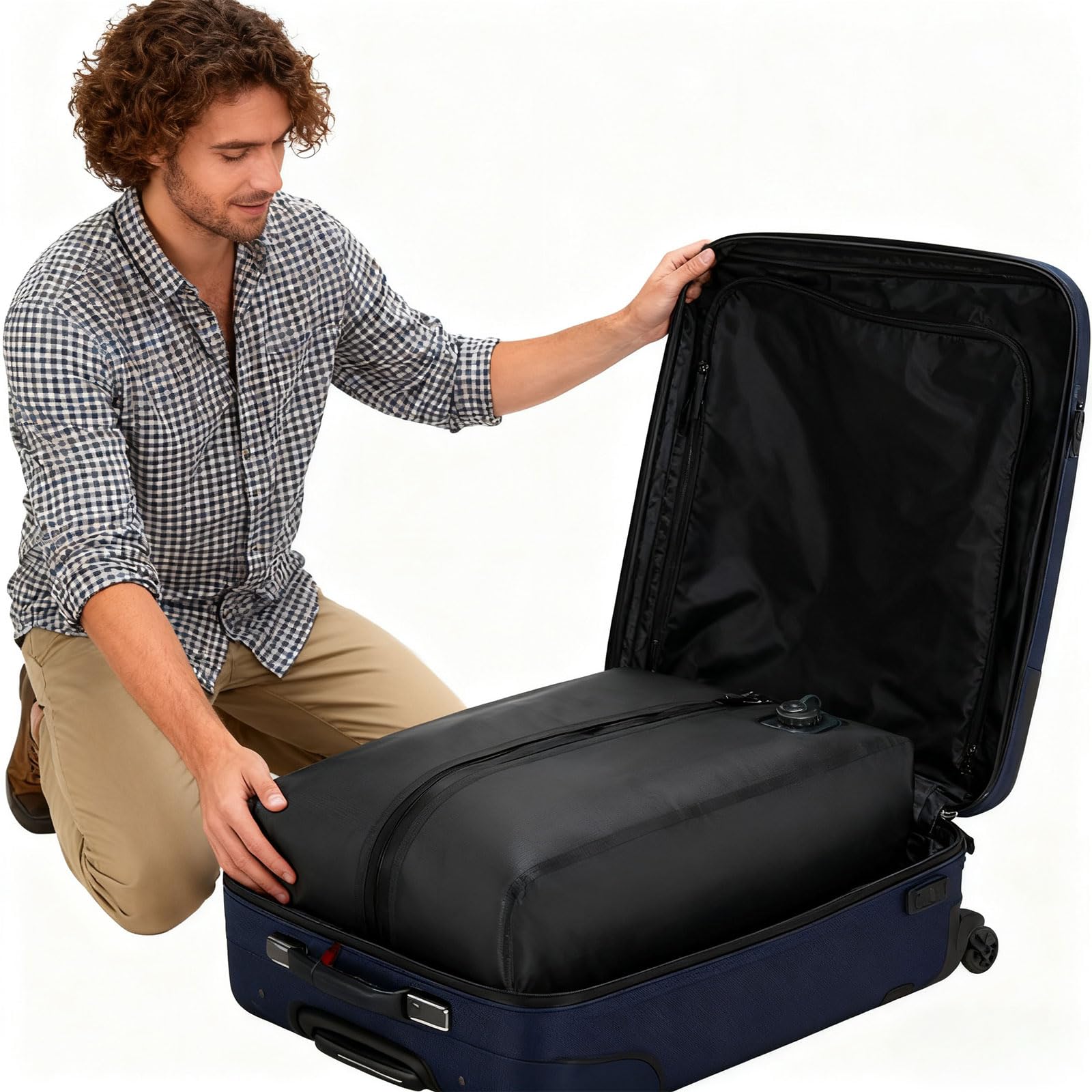 Borsa da viaggio compatta con pulsante con tecnologia di compressione airless organizer salvaspazio per vestiti accessori senza pompe Touch Vacuum Bag
