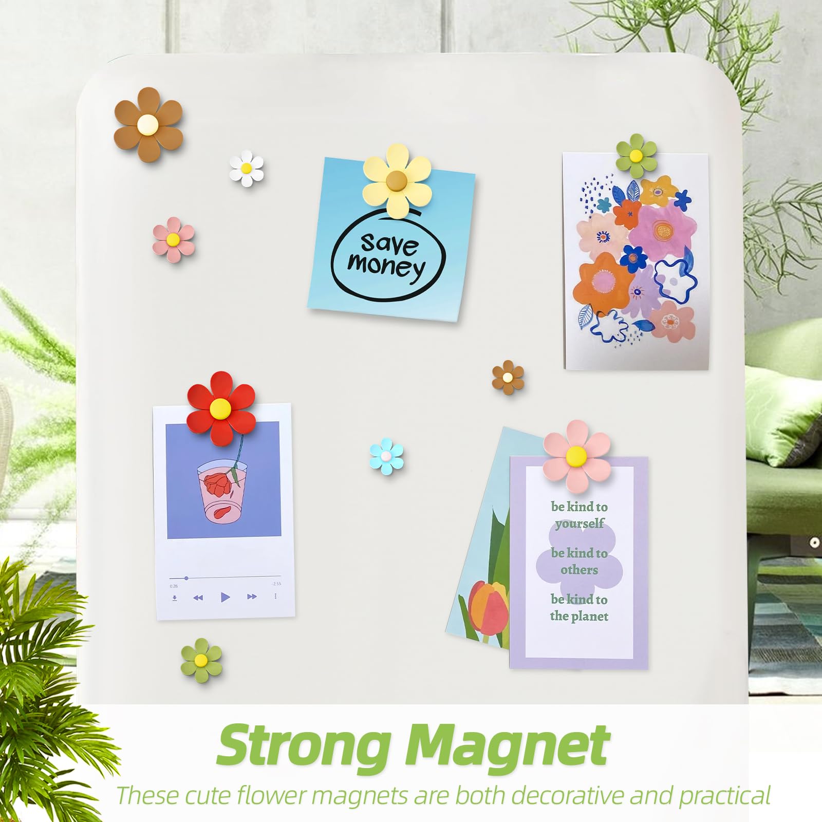 Qualsen 12 Pcs Flower Fridge Magnets - Cute Decorative Magnets For Refrigerator, Whiteboard, Locker & Kitchen - View #2