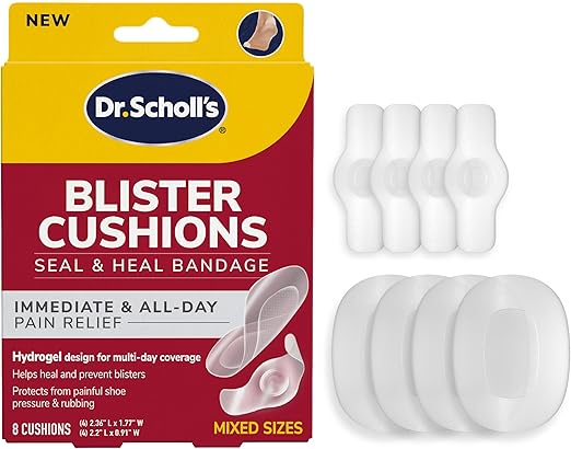 Dr. Scholl’s Blister Cushions Seal & Heal Bandage for Feet, Toes, Heels & Hands, 8 ct - Blister Prevention Pads, Hydrogel Technology Protects from Painful Shoe Pressure & Rubbing, Water-Resistant