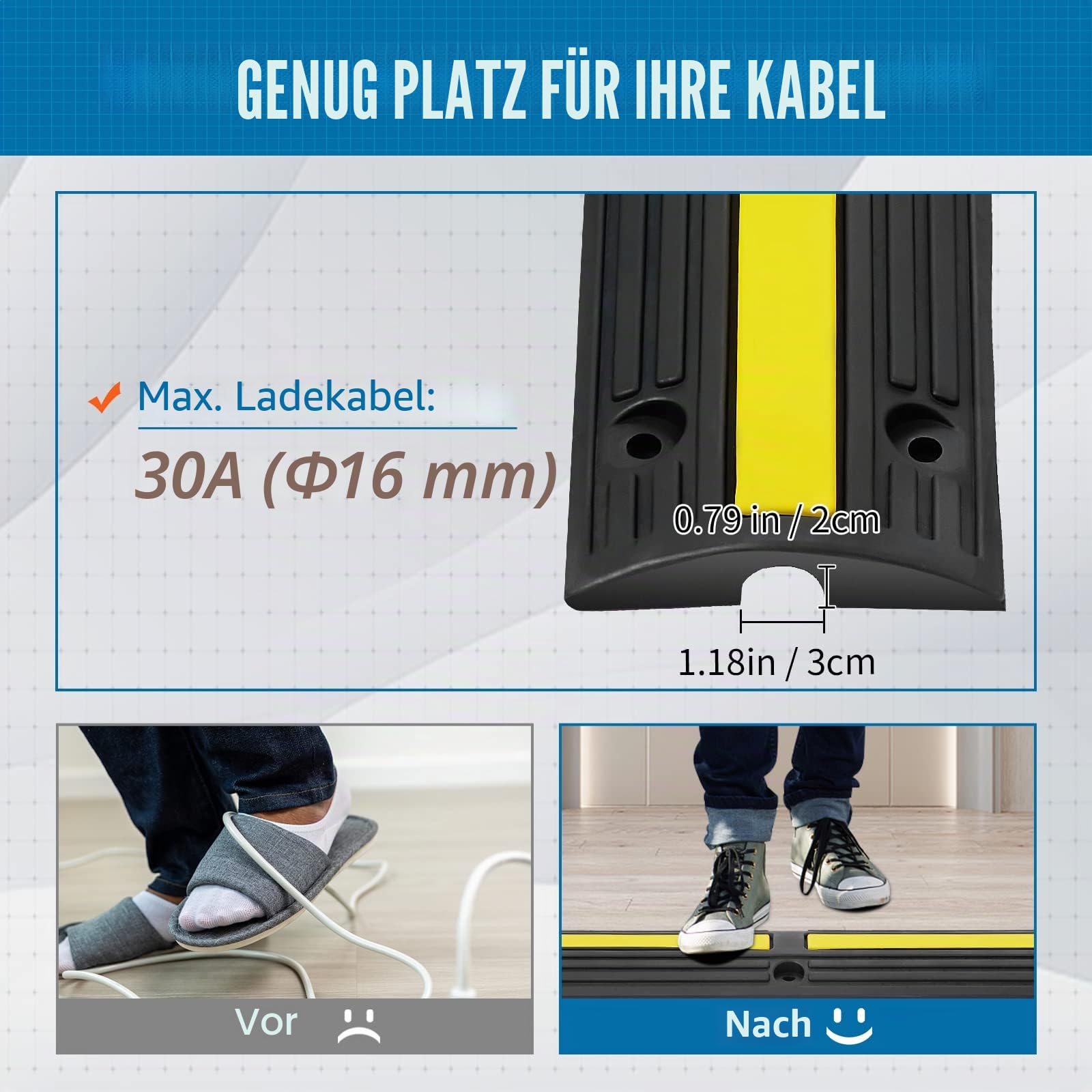 VEVOR 4X 1-Kanal Schlauchbrücke 100x15x3,1cm Kabelbrücke Gummi Überfahrschutz Kabel Kanalgröße 3x2cm Max. Tragfähigkeit 8164kg pro Achse Schwellenrampe Ideal für Wohngebiete Private Garagen Gärten