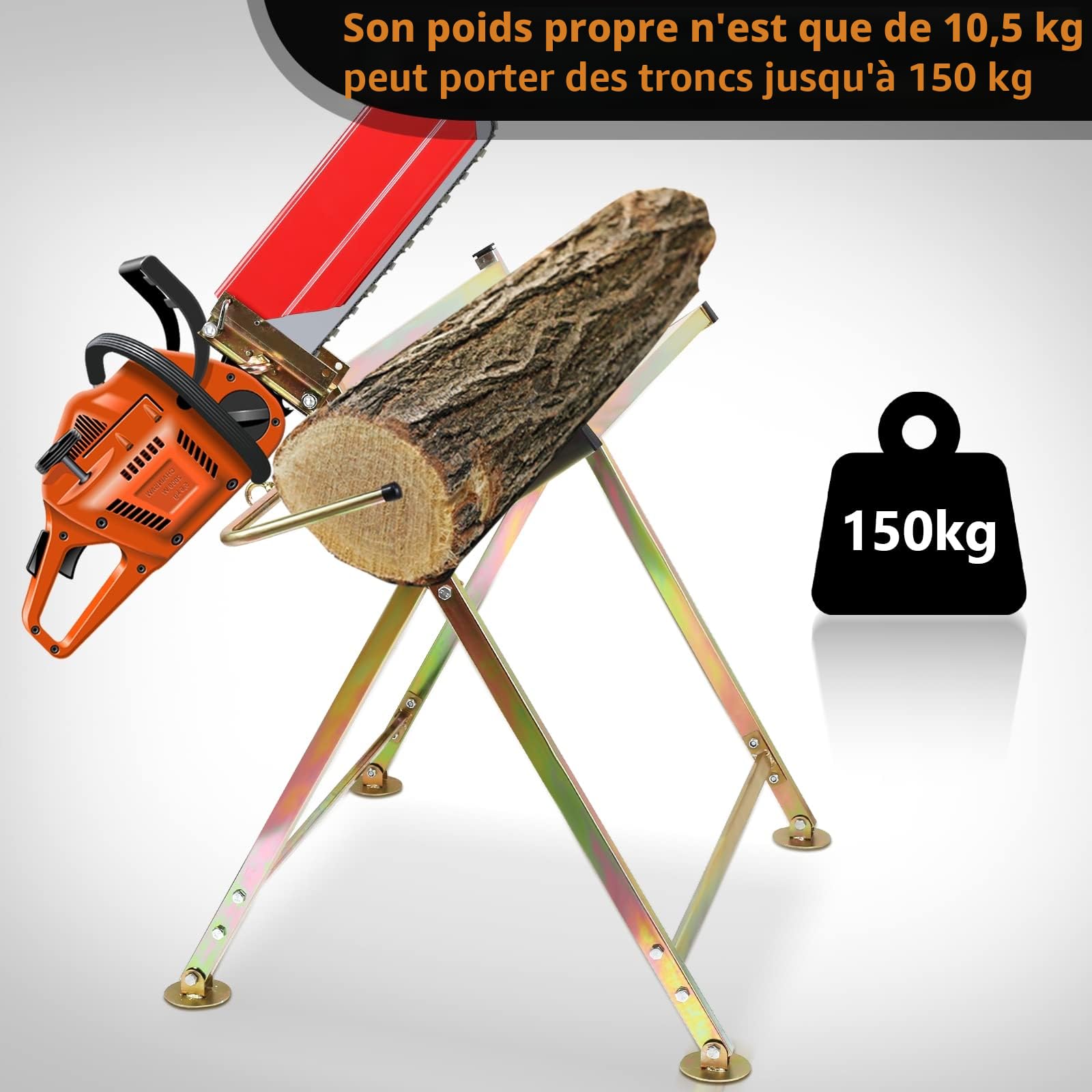 Chevalet de sciage avec support de tronçonneuse - Support pliable pour scieries et ateliers - 81 x 72 x 78,5 cm - Charge maximale : 150 kg