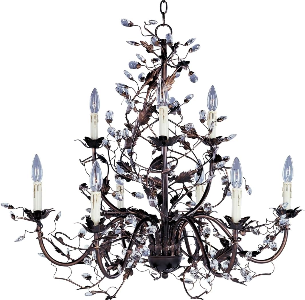 Maxim Elegante-9 Light 2-Tier Chandelier in Leaf style-29 Inches Wide by 30.5 inches high-Oil Rubbed Bronze Finish -Traditi