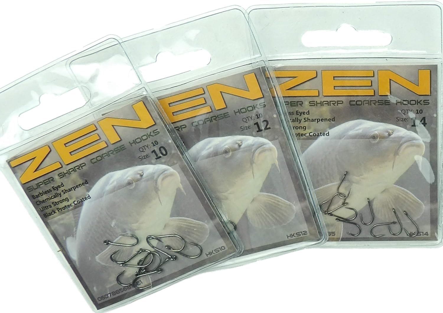 ZEN Tackle Barbless Eyed Coarse Fishing Hooks Sizes 10, 12, 14, 16, 18, & Hook Selection Pack (Size 14-5 Packs)