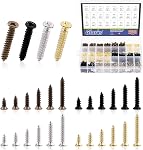 Glarks 1300Pcs 5mm 6mm 7mm 8mm 10mm Small Tiny Nails Wood Screws Set Gold Self Drilling Flat Cross Head Screws Assortment Kit for Home Furniture Decor (Gold)
