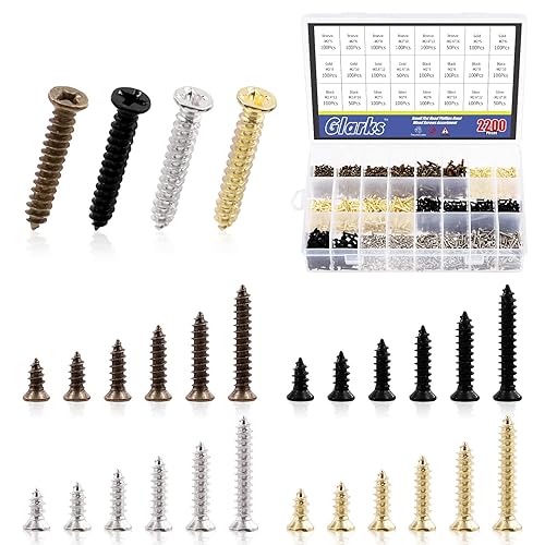 Miniatura 1 de Glarks Juego surtido de 2200 tornillos de cabeza cruzada planos autorroscantes de 0.197 in, 0.236 in, 0.315 in, 0.394 in, 0.472 in, 0.630 in,