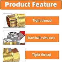 Vista 4 de GASHER 1 pieza Válvula de bola mini de latón de 1/2 pulgada, válvula de cierre, rosca NPT de 1/2 pulgada macho x hembra para accesorios de tubería