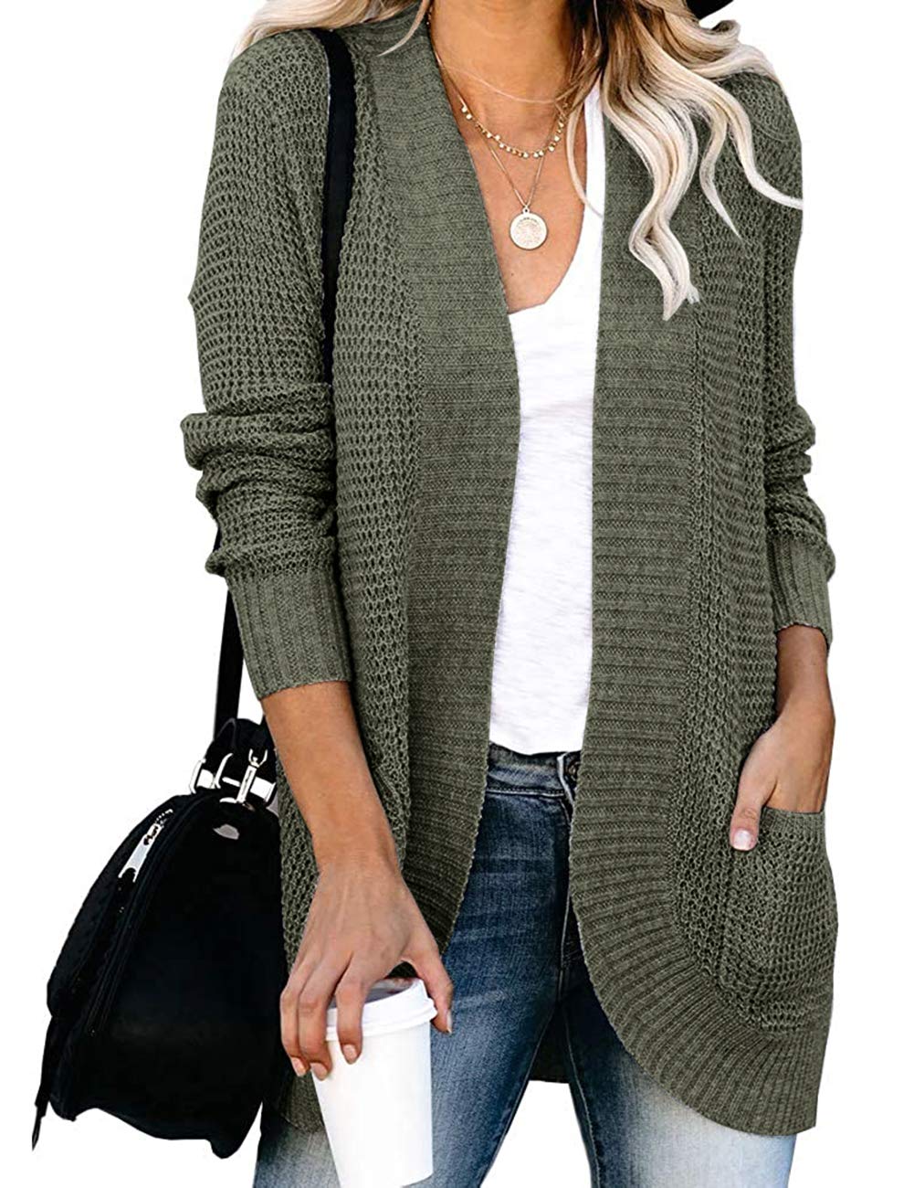 MEROKEETYWomens Long Sleeve Open Front Cardigans Chunky Knit Draped Sweaters Outwear
