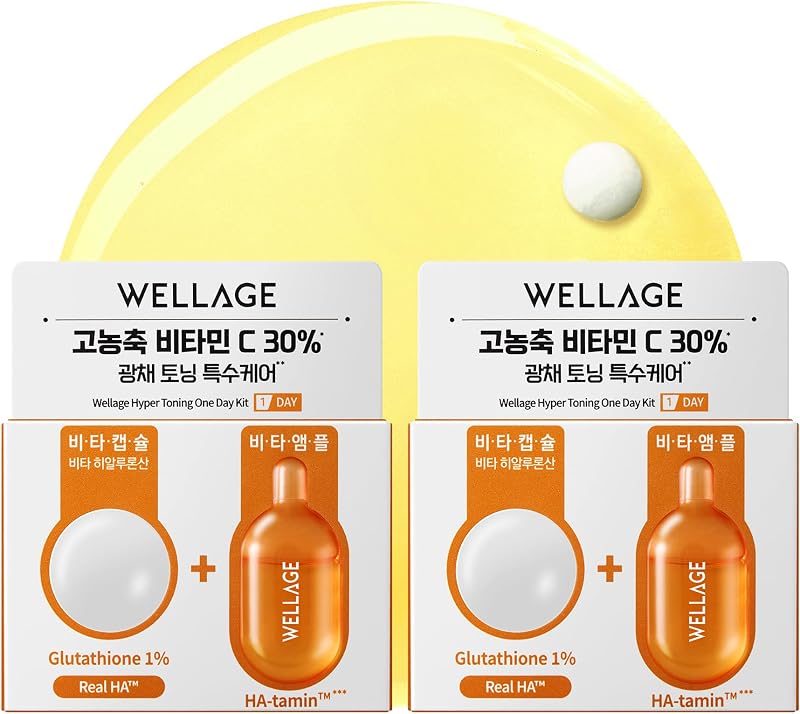WELLAGE Hyper Toning One Day Kit 2ea, Vitamin C 30% and Glutathione