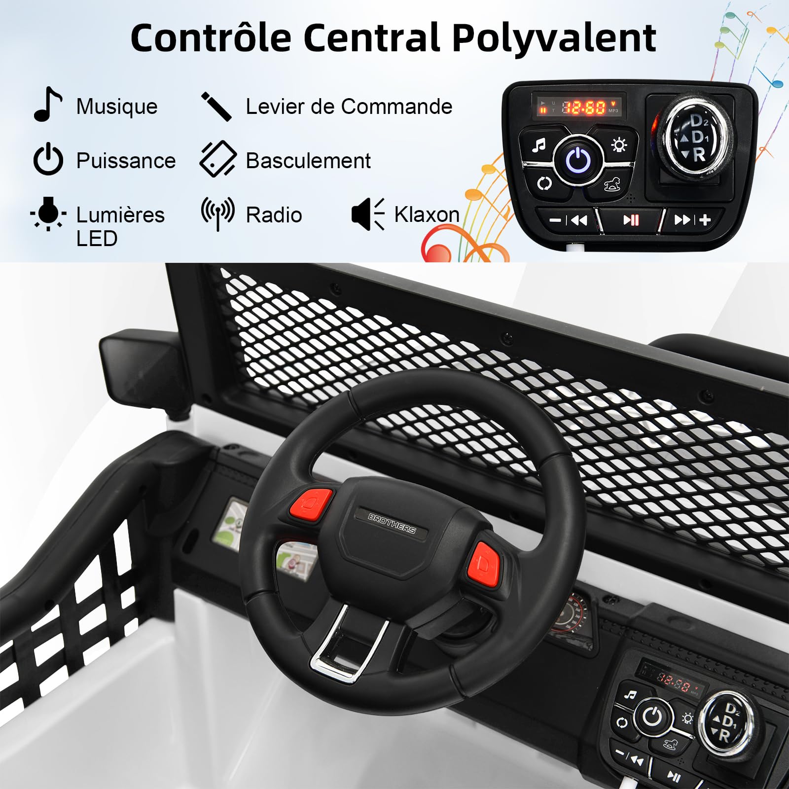 GOPLUS 12 V Voiture Electrique Enfant 2 Places avec Télécommande 2,4 G,Quad 4x4 Electrique Enfants avec LED, Musique Klaxon, MP3, 2 Vitesses 1,6-8 km/h,Charge 50KG, pour Enfant 3 Ans+ (Blanc)