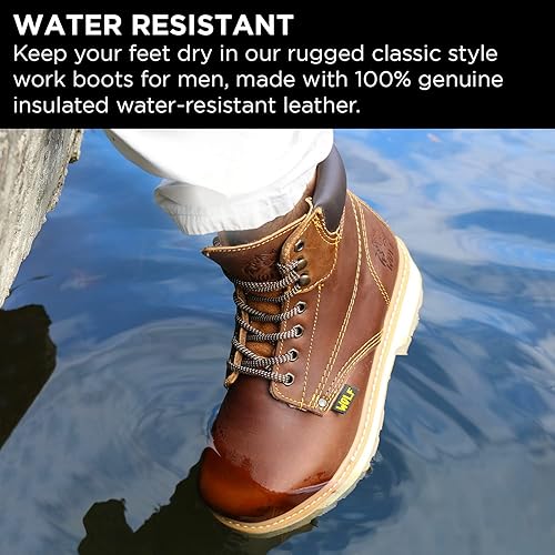 Miniatura 3 de WOLF - Botas de trabajo  Resistentes al aceite y al agua  Cuero mexicano genuino  Aislamiento  Suela de goma antideslizante  Puntera suave  Bota