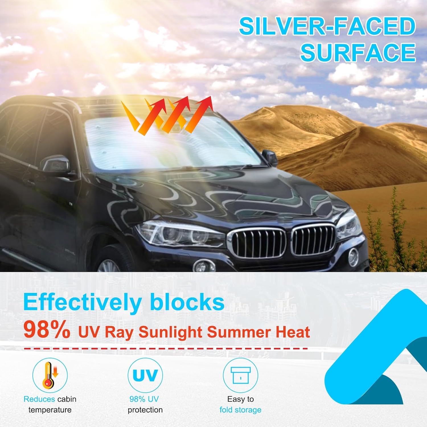 Windshield Sun Shade Compatible with BMW X5 F15 F85 2014-2018, Front Window Sunshade Heat Blocker Visor Protector Reflective Sunshade Keep Your Car Cooler,1PCS