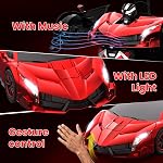 YONCHER Transform Remote Control Car, 1:12 Big Size Transform RC Cars Robot, 2-in-1 Robot Car Toy with Music and Light, Gesture Sensing, 360° Automatic Deformation, for Boys and Girls, Red