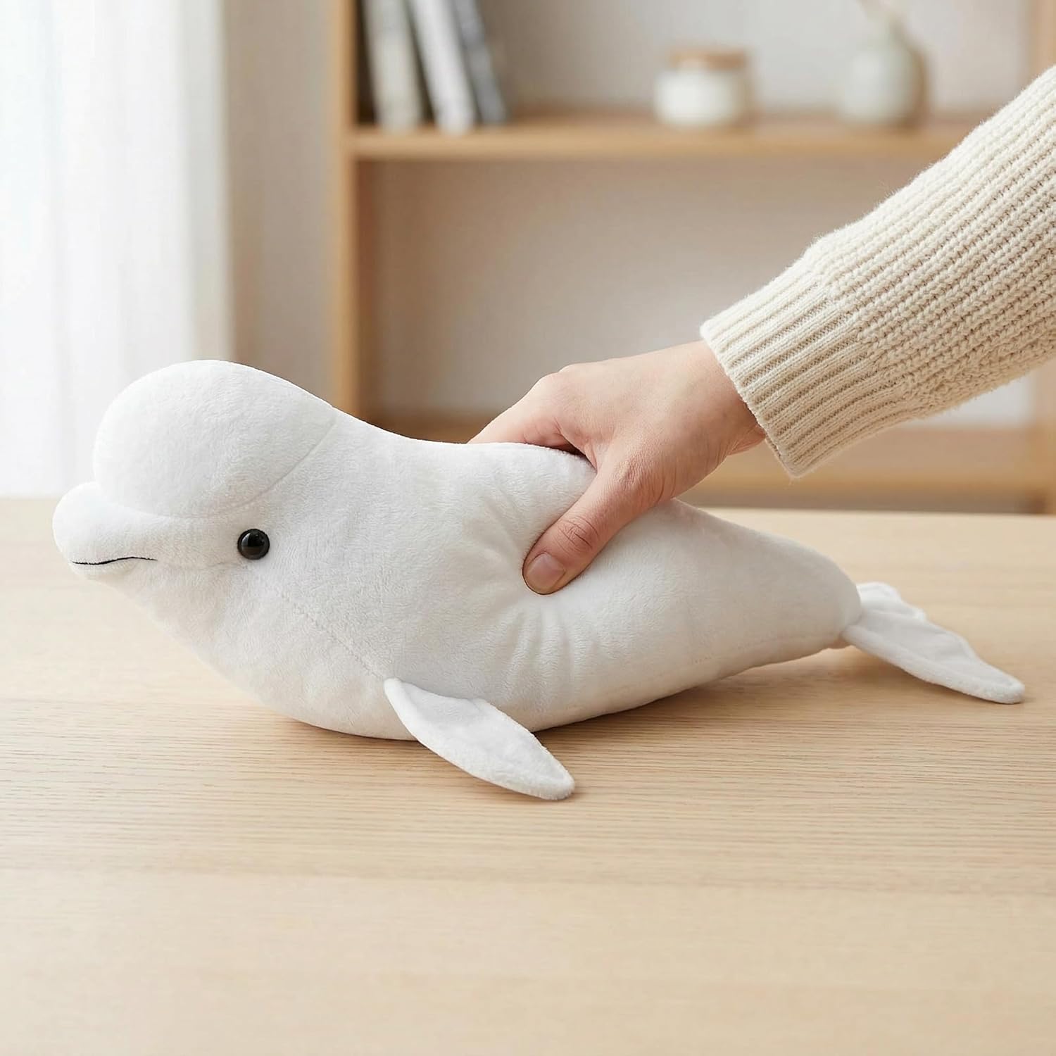 Simulation White Beluga Whale Plush Toy - Long Lifelike Delphinapterus leucas Doll Whale Stuffed Toys, Super Soft Realistic Sea Animals Beluga Whales Plush Gift Collection For Kids, 16Inches