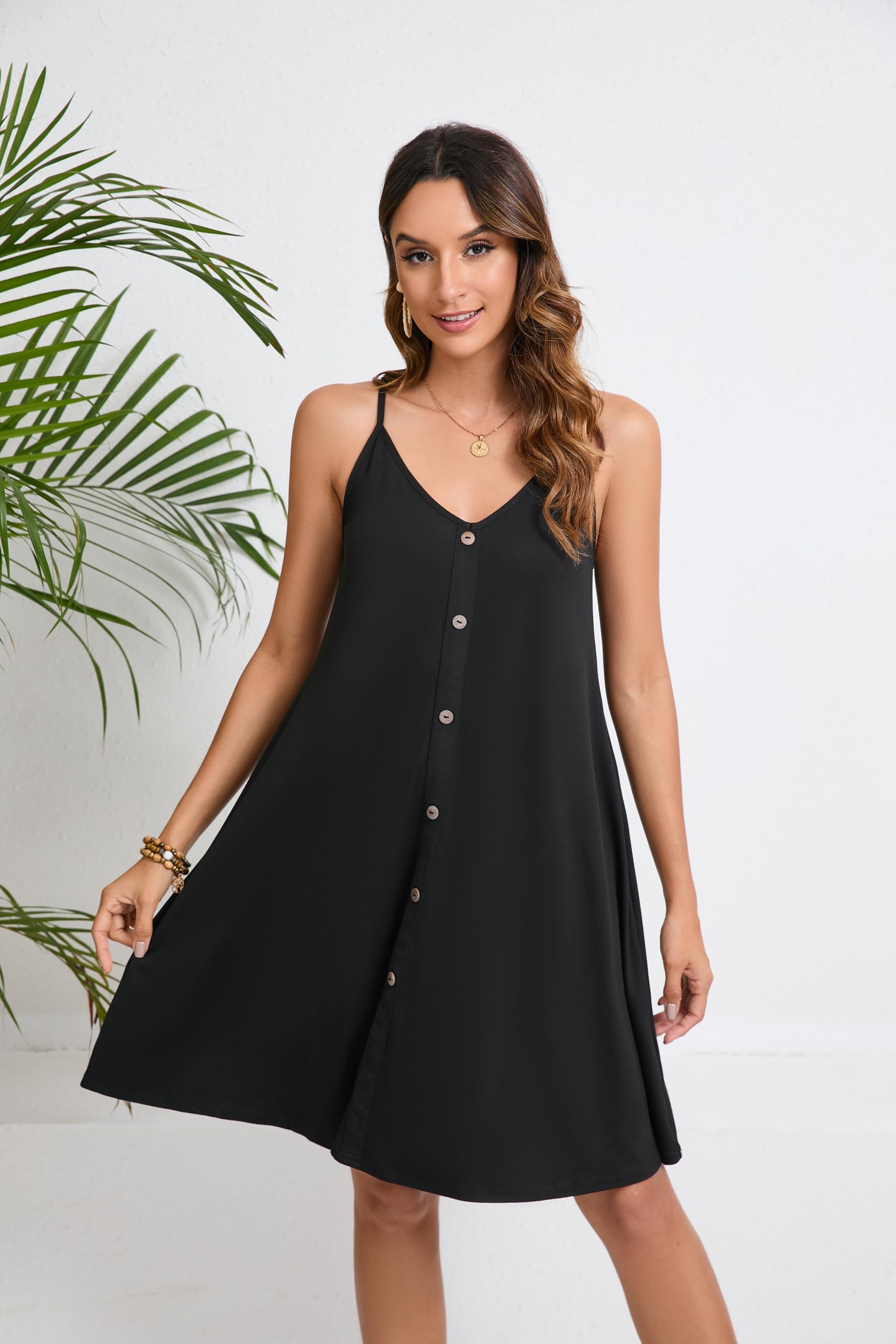 Enmain Mujer Vestidos Verano Floral Sin Mangas Vestido de Playa hasta la Rodilla Casual Cuello en V Tirantes de Espagueti Vestidos con Bolsillos para Fiesta Hawai Vacaciones S-2XL