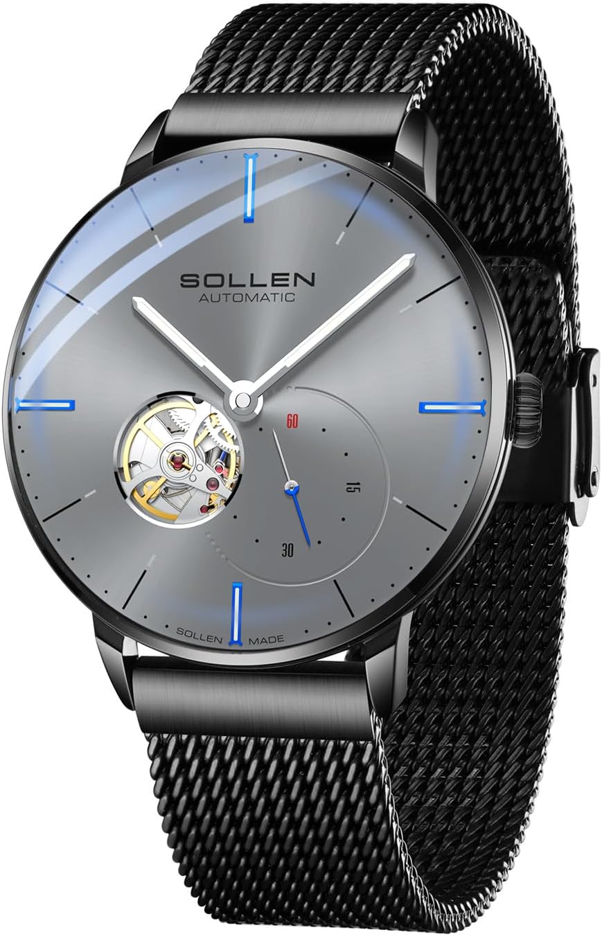 Black Men’s Skeleton Watches, Stylish Minimalist Automatic