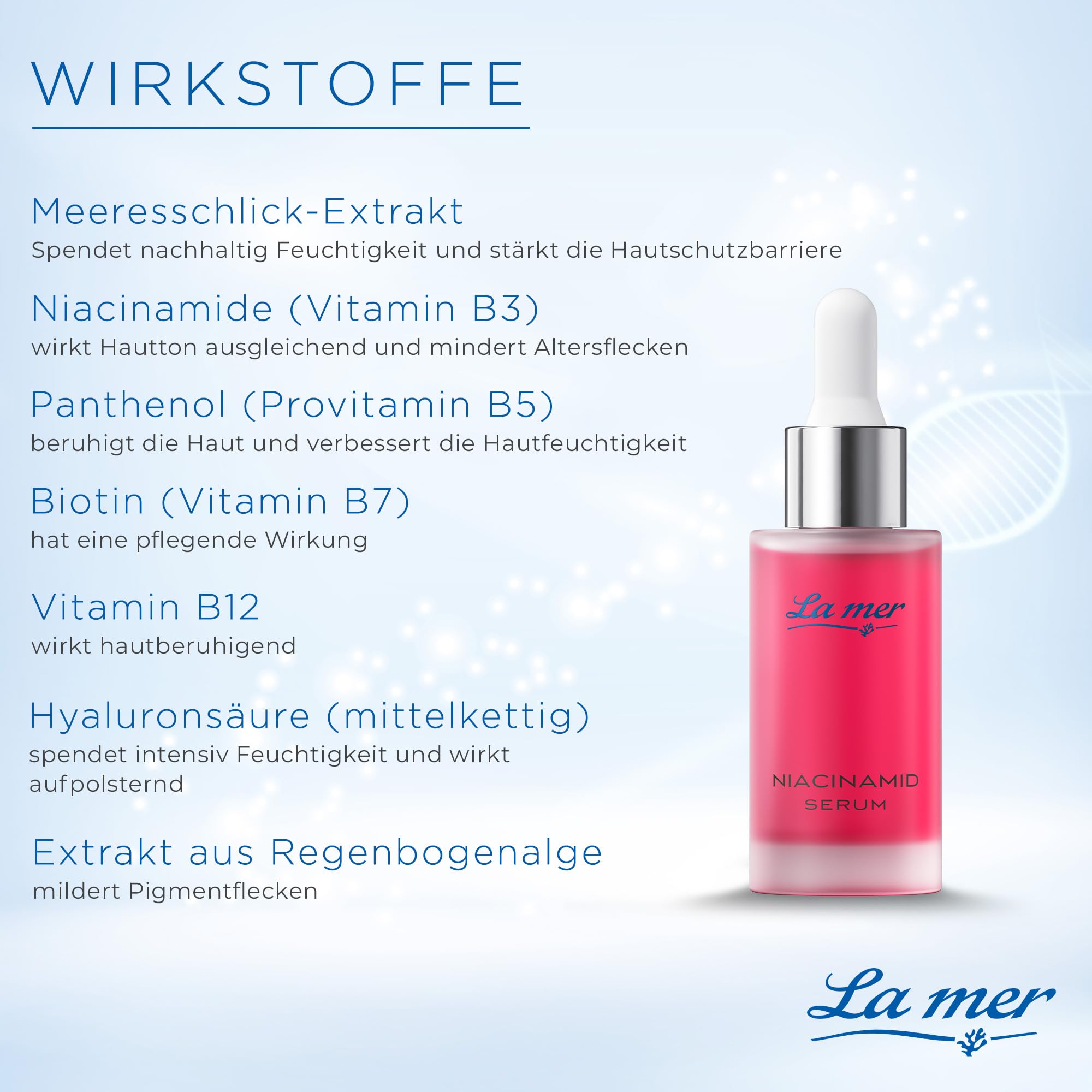 La mer Niacinamid-Serum, mit Meeresschlick-Extrakt, Made in Germany, 30 ml | Für die tägliche Gesichtspflege entwickelt; Für einen ebenmäßigen Teint und klares Hautbild; Dermatologisch getestet