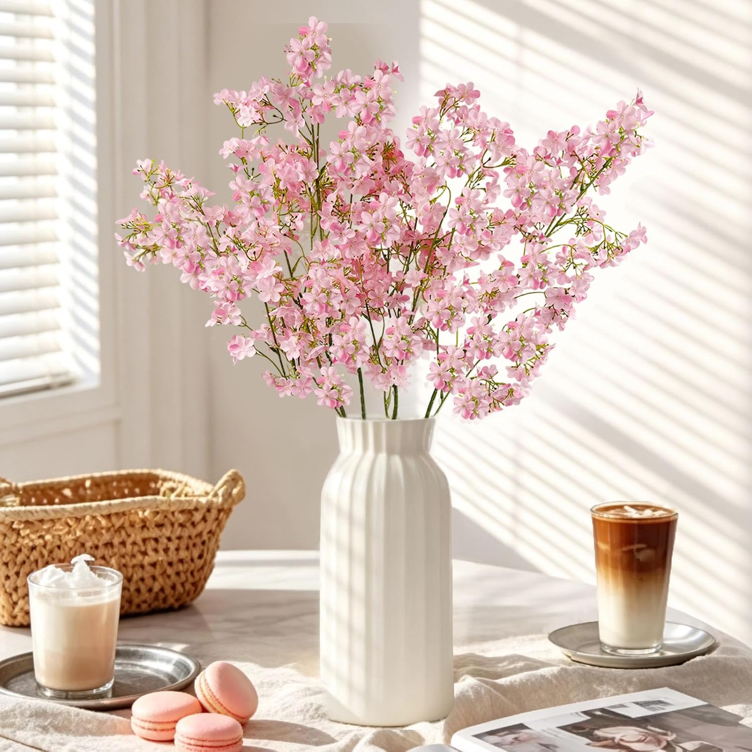 SNAIL GARDEN 4Pack Artificial Cherry Blossom Branches, 440 Heads Pink Fake Cherry Blossom, 35.4in/90cm Long Stem Faux Flowers for Vase Arrangement Centerpieces, Home Wedding Office Party Decor